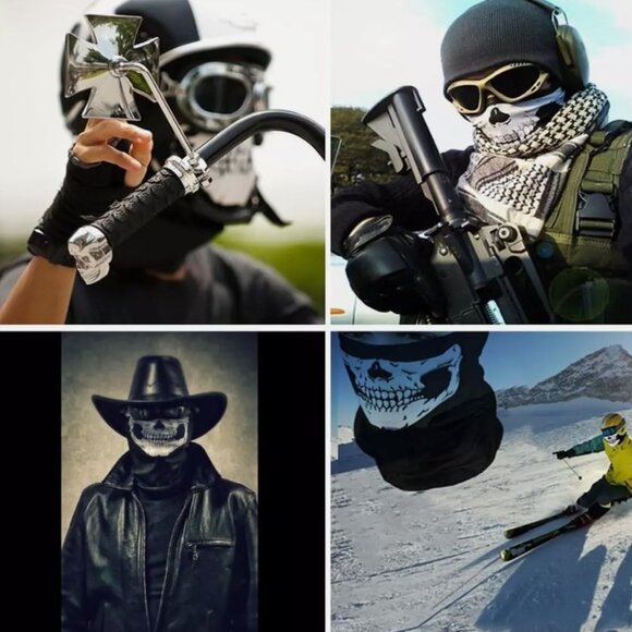 Black Balaclava Ghosts Skull Full Face Mask, Windproof Ski Mask Motorcycle Face - Picture 6 of 6